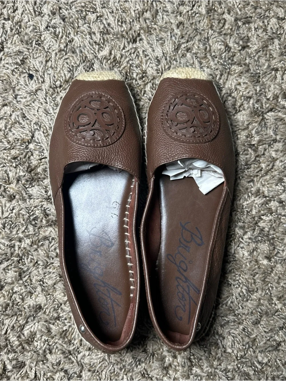 Brighton Groove Brown Leather Espadrille Flats Women’s Size 11 Slip On Loafers
